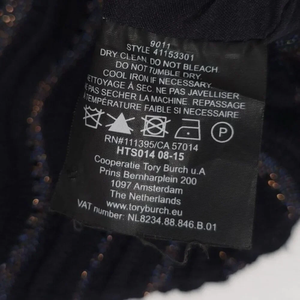 TORY BURCH Navy Metallic Wave Pattern A-Line Wool Blend Skirt‎ MEDIUM